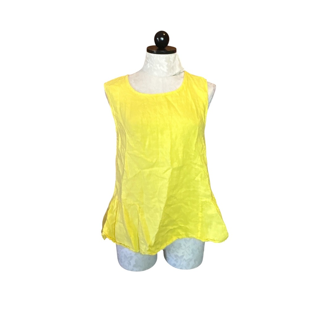 Francesca Bettini Sun Yellow 100% Linen‎ Peplum Tank Top Made in Italy Size M